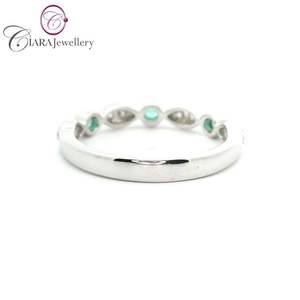 แหวนแต่งงานและปาร์ตี้สไตล์โบราณประดับเพชรสีทองขาวล้วน AU750คลาสสิก18K ประดับด้วยพลอยมรกตคุณภาพสูง - Product Image 3