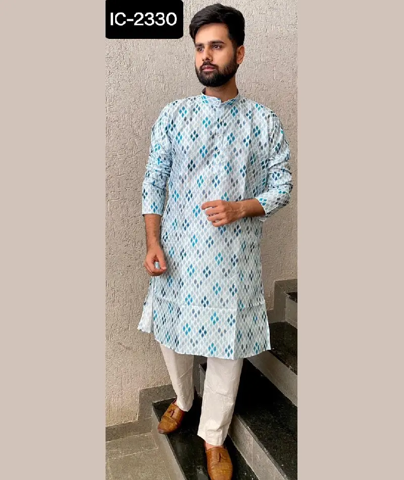 Indian Ethnic Wear Designer Banglori Silk Men's Kurta Set for Wedding Wear and Festival Function Plus Size Men Printed Kurta