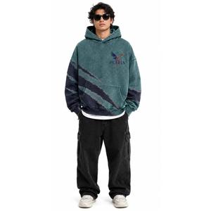 Sweat à capuche oversize en molleton épais 100 % coton délavé style vintage pour homme, avec poche kangourou, couleur unie, logo personnalisé, streetwear - Product Image 1