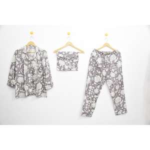 Conjunto de Pijama 100% Algodón con Estampado a Mano, Ropa de Dormir para Mujer, Conjuntos de Pijamas Cómodos para Mujer - Product Image 1
