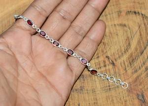 Cut Red Garnet 925 Sterling Silver Bezel <b>Adjustable</b> <b>Bracelet</b> Handmade Gemstone Jewelry Women Gift - Product Image 3
