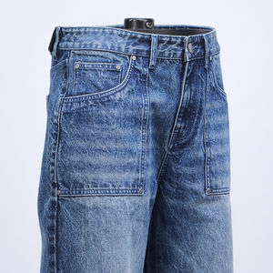 กางเกงยีนส์ขาบานสำหรับผู้ชายกางเกงผ้าฝ้ายสีซีดสไตล์วินเทจสีฟ้าดำซักได้โลโก้ออกแบบได้ตามต้องการ - Product Image 4