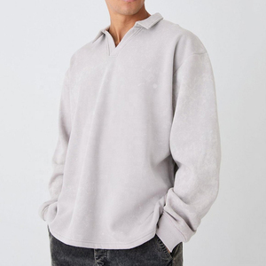 T-shirt polo de rugby à manches longues en coton surdimensionné pour hommes T-shirt vierge à coupe et couture personnalisées - Product Image 5