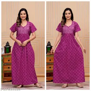 Women's Comfortable Jaipuri Cotton Printed Maxi Nighty <b>Lounge</b> <b>Dress</b> Buttoned Closure Free Size Soft Animal Pattern MOQ 3 Pieces - Product Image 1