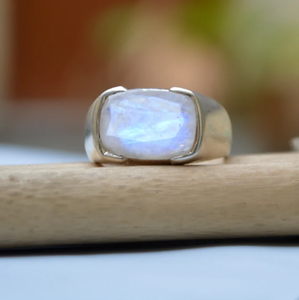 Piedra lunar azul facetada, Plata de Ley 925, regalo de boda cristiano bohemio, anillo de sello de declaración ecológico, piedra preciosa Natural - Product Image 4