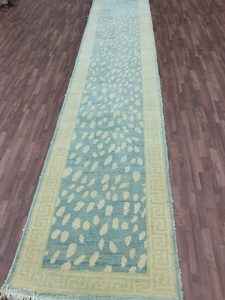 Luxury Large 2.6x12 Blue Runner Carpet Hand Knotted Floral Pattern Low Pile Cut Pile Technique Washable for <b>Door</b> Hallway Stairs - Product Image 4