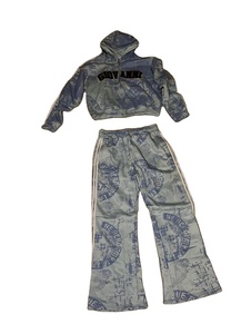 Men Plus Size Autumn Fleece Flared Hooded Embroidered Casual Tracksuit Set Quick Dry Breathable Hoodie Baggy <b>Pants</b> Set - Product Image 3