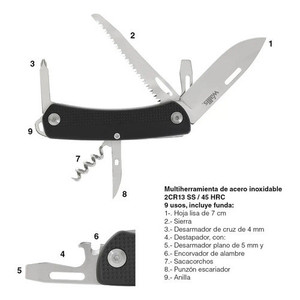 Multiutensile Wallis a 9 Funzioni con Impugnatura in ABS Nero - Product Image 2