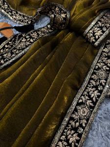 Saree Bollywood indien avec paillettes et travail de broderie Zari dentelle bordure séquence Saree qualité supérieure tenue de fête exclusive - Product Image 5