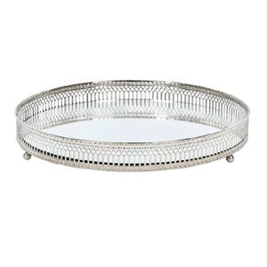 Plateau de service rond en aluminium et verre parfait pour les desserts et les chocolats lors des mariages et des événements Design élégant Articles de service - Product Image 5