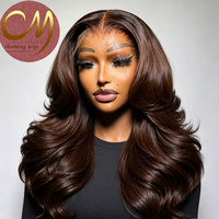 Perruque de luxe en cheveux humains, ondulée volumineuse, avec closure HD 7x5 et frontale en dentelle transparente 13x6, couleur marron, pour femmes noires