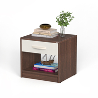 Hochwertiger Oliver Nachttisch aus Engineered Wood, Beistelltisch mit Stauraum und Schubladenlampe, Blumenständer für Schlafzimmer und Wohnmöbel