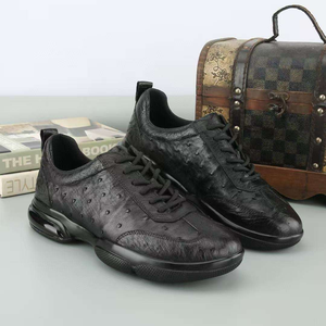 Sneakers pour hommes en cuir d'autruche noir de qualité supérieure - Chaussures de mode décontractées pour un style business décontracté avec semelle à coussin d'air - Product Image 5