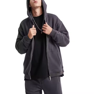 Vente en gros Streetwear zippé double fermeture éclair polaire sweat à capuche lourd pour hommes 100% coton sweats à capuche zippés pour hommes - Product Image 2