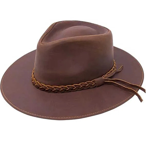 Genuine Leather Biker Cap Classic Style <b>Flat</b> Top <b>Hat</b> Full Grain Leather USA Europe Market Trending Top - Product Image 2
