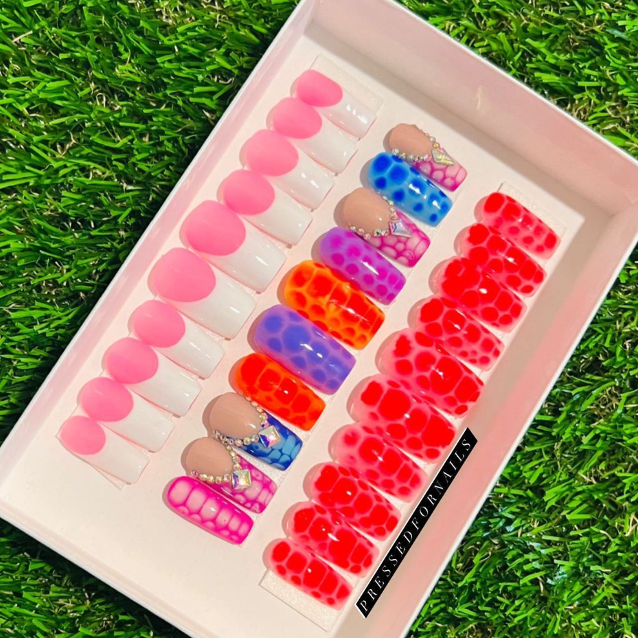 Custom Private Label Art False Nails Luxury Almond Shape French Coffin Press on Nails Kit with Glue and Nail File