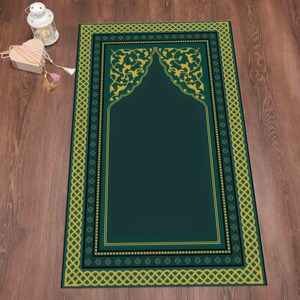 Tapis de prière vert au design islamique : Tapis imprimé pour la décoration moderne des mosquées, avec tapis à poils doux - Product Image 4