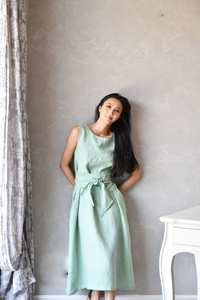 ชุดแม็กซี่เดรสผ้าลินินแขนกุดสำหรับผู้หญิงหรูหราสำหรับฤดูร้อนผ้าใยสังเคราะห์เป็นมิตรกับสิ่งแวดล้อมผ้าทอเอวแบบผูกเอวหลากสีธรรมชาติ - Product Image 3