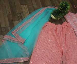 Traje de baño pesado de Georgette Salwar Kameez para mujer, con hilo y papel de aluminio, con espejo, para trabajo, tienda en línea - Product Image 5