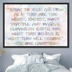 Impresión en lienzo con cita inspiradora: Habla con tus hijos - Decoración de pared para oficina, lienzo con marco negro - Product Image 1