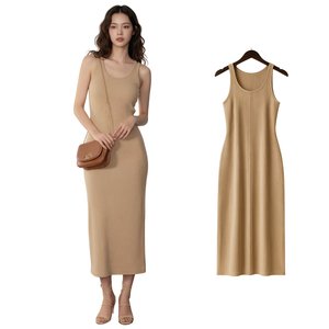 Vestido Elegante de Punto Acanalado para Mujer, Manga Corta, Largo hasta el Suelo, con Cuentas, Ajustado, Ligero - Product Image 1