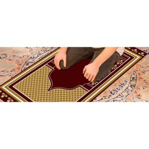 Tapis de prière bordeaux, tapis de prière jaune, tapis spirituel, tapis imprimé, tapis à poils doux - Product Image 4