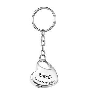 Oncle métal famille en coeur en acier inoxydable mémorial souvenir urne porte-clés pour cendres crémation bijoux taille personnalisée - Product Image 1