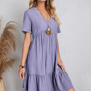 Vestido de Verano para Mujer, Estilo Vintage, Estampado Floral, Talla Grande, Poliéster, 2025, Corte Holgado, Color Sólido, Manga Corta, Transpirable - Product Image 5