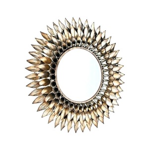 Modern 3D Wall Decorative <b>Round</b> Metal Leaves <b>Mirror</b> Golden Colour for Home Decor <b>Bathroom</b> Living Room Bedroom Nursery Entryway - Product Image 5