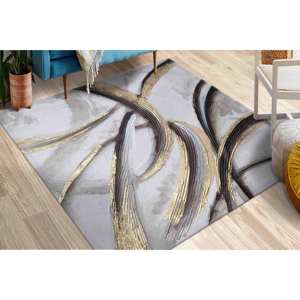 Tapis abstrait or et argent : Tapis imprimé moderne, tapis à poils doux - Product Image 4