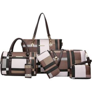 Ensemble de sacs en toile à carreaux pour femmes avec poignées en cuir PU Sac fourre-tout Sac à bandoulière Portefeuille cosmétique Ensemble complet - Product Image 6