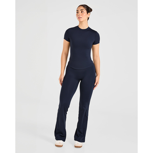 Diseño único Deep Navy mujeres esculpir Camiseta de manga corta suave ligero transpirable y diseñador relajado ajuste gimnasio entrenamiento camiseta - Product Image 2