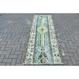 Alfombra Turca Vintage de Lana Azul, 2.9x7.4 pies (88x226 cm) - Product Image 1
