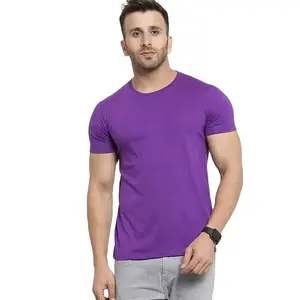 가장 세련된 남성 컴포트 핏 퍼플 컬러 면 폴리에스터 믹스 근육 맞춤 티셔츠 O 넥과 반팔