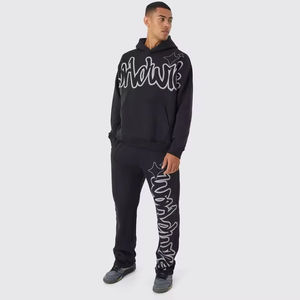 2025 nueva llegada ropa de calle hombres bordado chándal Flare pantalón pesado Pull Over estampado Sudadera con capucha personalizar chándal - Product Image 1