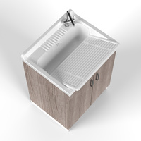 Meuble sous-vasque Mongardi en chêne moderne 60x50x85cm avec kit de vidange en mélamine PP, écologique, facile à nettoyer, sans poignée de robinet