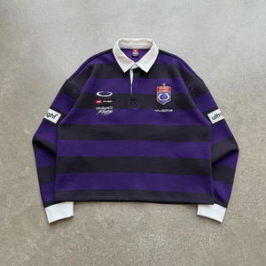 Camiseta de Rugby de Manga Larga con Diseño de Rayas Estampadas, 100% Algodón, Talla Grande, con Logotipo/Diseño Personalizado, Camiseta Polo de Punto para Hombre - Product Image 3