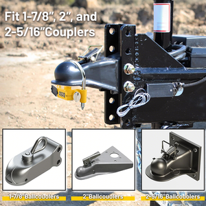 Verrou de remorque universel jaune avec coupleur de boule de remorquage à combinaison, compatible avec les supports de remorque de 1-7/8'', 2'' et 2-5/16'' - Product Image 5