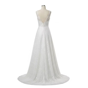 Robe de mariée élégante et antistatique pour femmes, tenue de soirée, longue traîne, en satin et polyester, avec bordure en dentelle - Product Image 4