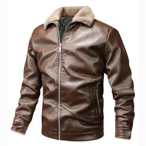 แจ็กเก็ตขี่มอเตอร์ไซค์หนังแท้สำหรับผู้ชายคอเสื้อลูกเรือคอปกเสื้อลำลองขนแกะสำหรับฤดูหนาวสีน้ำตาลเสื้อผ้าแบบพรีเมียม - Product Image 5