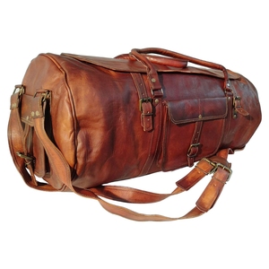 Bolsa de lona de lujo de cuero de vaca genuino para hombre, bolsa de viaje y gimnasio de estilo moderno hecha a mano, duradera con forro de poliéster - Product Image 3