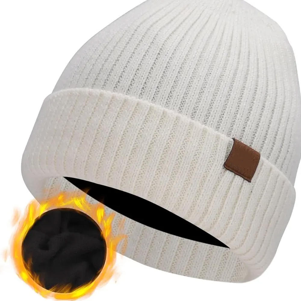 Merino Wool Beanie Hat for Men Women, Thick Warm Fleece Lined Knit