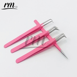 Pince à épiler de précision RMI pour greffage de fleurs, en acier inoxydable, pointe en fibre rose, recourbe-cils, outils de beauté - Product Image 3