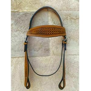 Cabezada Western de Cuero Marrón Premium con Diseño de Cesta Grabado a Mano, Duradera, para Caballos, Fabricada en India, Marca LLT - Product Image 1