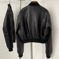 Blouson court rétro pour femme, style automne-hiver, couleur unie, fermeture éclair, décontracté, polyvalent, en cuir, imperméable et respirant