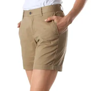 กางเกงขาสั้นผ้าชิโนสำหรับผู้หญิงกางเกงขาสั้นผ้า100% แบบคลาสสิกออกแบบได้ตามต้องการ