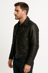 Veste en cuir véritable pour hommes 100 pour cent vêtements d'extérieur en cuir de vachette véritable manteau de motard de créateur fabriqué à la main de luxe moto de haute qualité - Product Image 2