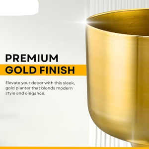 Pot de fleurs en métal doré de luxe avec support pour une utilisation en intérieur/extérieur, design moderne pour le jardin, la maison, le bureau, le salon - Product Image 4
