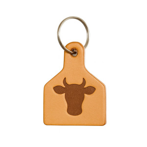 Porte-clés étiquette d'oreille en cuir de vache bovin avec logo personnalisé estampage en feuille d'or - Product Image 4