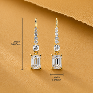 Classic <b>Dangle</b> Drop Hook <b>Earrings</b> 14k Pure <b>Gold</b> IGI Certified Emerald Cut Lab Grown Diamond <b>Earrings</b> for Bridal Wedding <b>Earrings</b> - Product Image 2